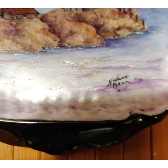 Hand Painted Nautical Lighthouse Theme 6" Decor Art Plate Nadine Benn Signed - Picture 6 of 9